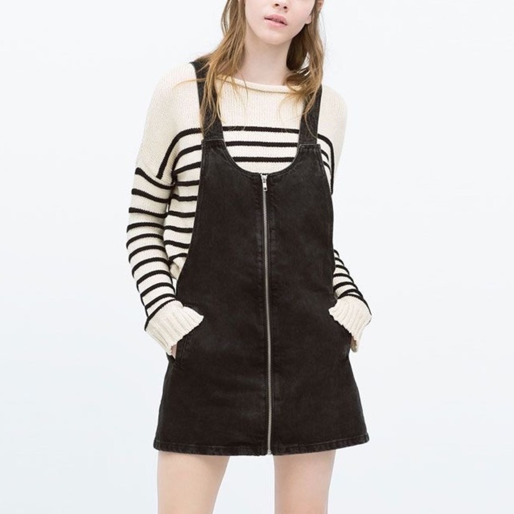 Zara Black Trafaluc Denim Pinafore Mini Dress